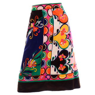 Vintage Pucci 1960s Colorful Print Velvet Skirt Made in Italy