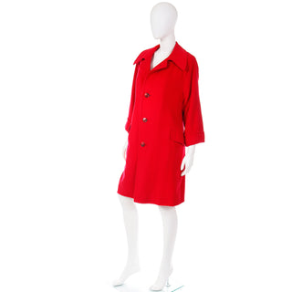 1980s Vintage Red Cashmere Coat w/ Dramatic Lapels