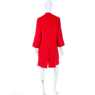 1980s Vintage Red Cashmere Coat w/ Large Back Slit