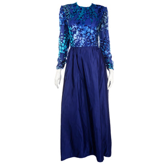 Vintage Richilene Blue Burnout Velvet & Satin Evening Dress unique