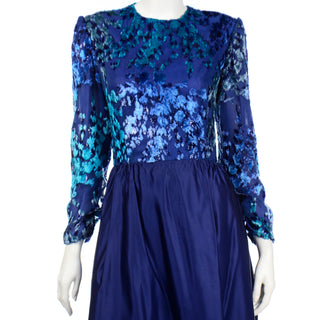 Vintage Richilene Blue Burnout Velvet & Satin Evening Dress usa
