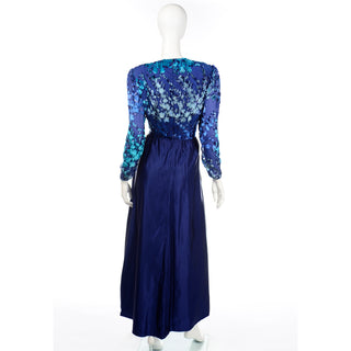 Vintage Richilene Blue Burnout Velvet & Satin Evening Dress taffeta skirt