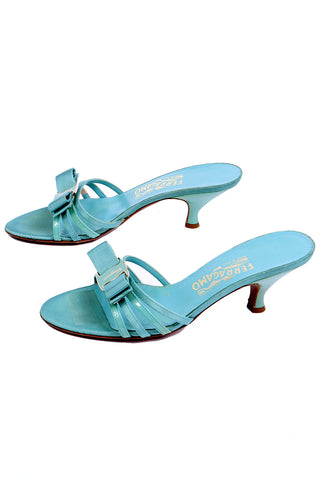 1990s Salvatore Ferragamo Turquoise Blue Bow Sandals