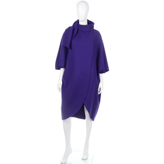 Salvatore Ferragamo Vintage Purple Wool Cape Style Coat Drape