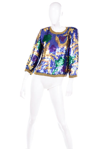 Colorful Abstract Vintage Beaded Sequin Evening top