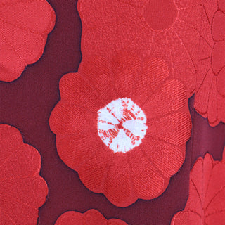 1960s Japanese Vintage Red Floral Silk Michiyuki Haori Jacket bold print
