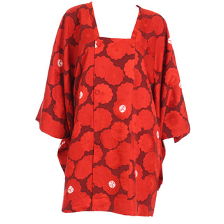 1960s Japanese Vintage Red Floral Silk Michiyuki Haori Jacket Bold print one size
