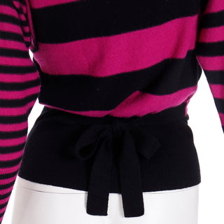 Vintage 1980s Sonia Rykiel Black & Magenta Pink Striped Wool Sweater