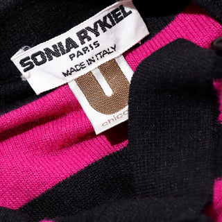 1980s Sonia Rykiel Black & Magenta Pink Striped Wool Sweater Made in Italy