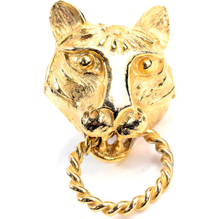 Signed Kenneth J Lane vintage panther lion gold earrings
