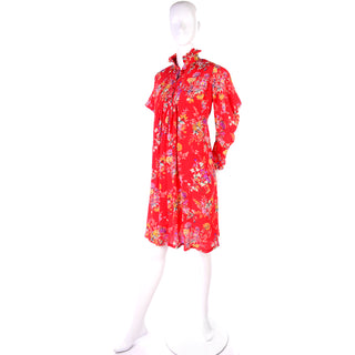 Emanuel Ungaro vintage Red Floral High Neck Dress