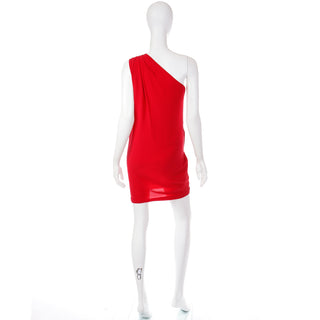 1990s Emanuel Ungaro Parallele Red Silk One Shoulder Dress