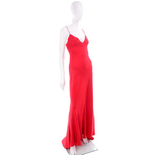 1990s Valentino Bias Cut Evening Dress in Red Silk
