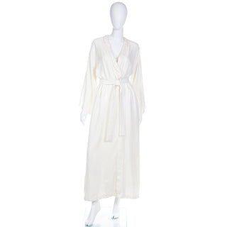 1990s Valentino 2 Piece Ivory Slip Dress Nightgown & Peignoir Robe Set