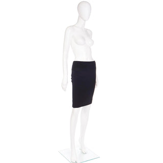 2000s Y2K Valentino Garavani Vintage Black Ruched Low Waist Pencil Skirt 