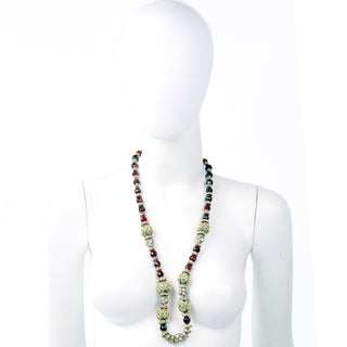 Vintage Valentino Long Beaded Beaded Faceted Glass & Rhinestone Necklace