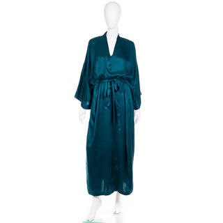 1990s Victoria Secret Green Washed Silk Nightgown and Robe 2 pc Set
