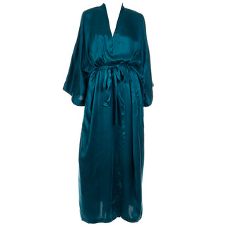 1990s Victoria Secret Green Washed Silk Nightgown and Robe Set
