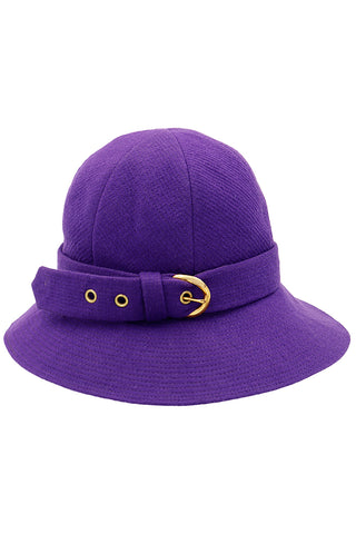 1970s Yves Saint Laurent Purple Wool Hat Gold Buckle