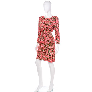 S/S 1989 YSL Vintage Salmon Silk Leopard Print Dress