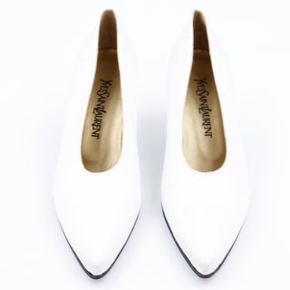 1980s YSL Shoes Yves Saint Laurent White Silk Pumps Size 9 Italy