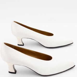 1980s YSL Shoes Yves Saint Laurent White Silk Pumps Size 9 Low heel