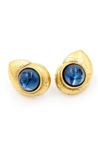 Vintage YSL Shell Earrings with Blue Central Stone