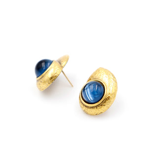 Vintage YSL Shell  Pierced Earrings with Blue Central Stone