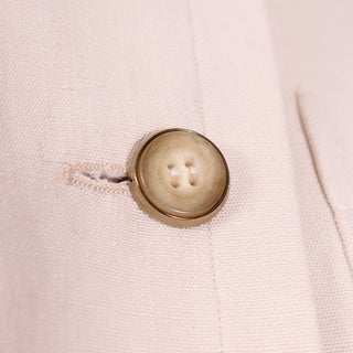 1980s Yves Saint Laurent Natural Cotton 2 Pc Jacket & Trouser Suit with buttons