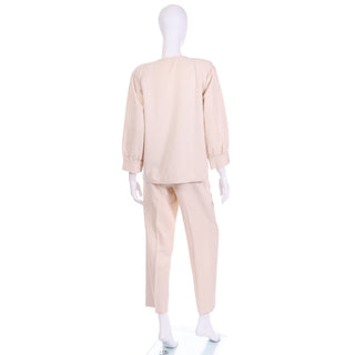 1980s Yves Saint Laurent Natural Cotton 2 Pc Jacket & Trouser Suit Vintage Outfit