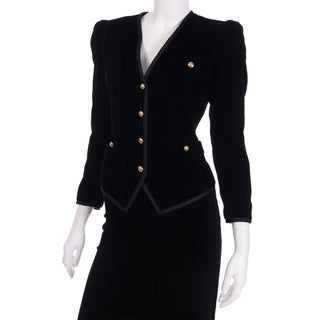 Yves Saint Laurent Black Velvet Fitted Jacket and  Skirt Suit