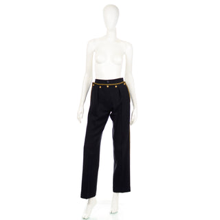 1979 Yves Saint Laurent Vintage Pants W Faux Chain & Gold Button Details Runway