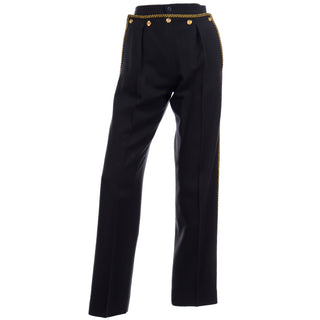 1979 Yves Saint Laurent Vintage Pants W Faux Chain & Gold Button Details France