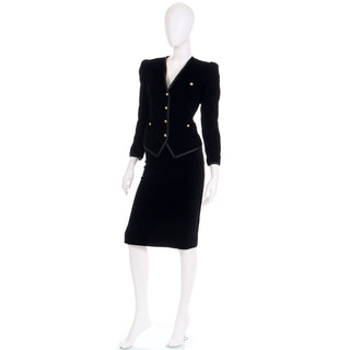 Vintage Yves Saint Laurent Black Velvet Jacket and Skirt Suit