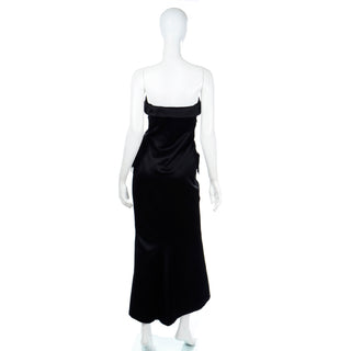 1985 Yves Saint Laurent Black Satin Strapless Evening Gown