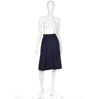 1980s Yves Saint Laurent Blue Wool Pleated Skirt