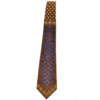 70's vintage men's tie with cutouts brown blue and yellow