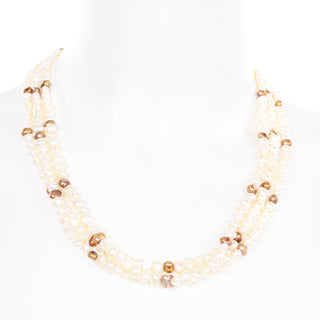 Vintage Freshwater pearl gold necklace and bracelet set Multi Strand