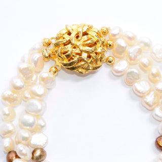 Vintage Freshwater pearl gold necklace and bracelet set Gold Clasp