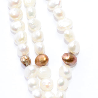 Vintage Freshwater pearl gold necklace and bracelet set with gold