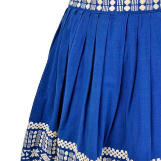 Vintage Pelux Guatemala Blue Embroidered Folk Skirt Pleated