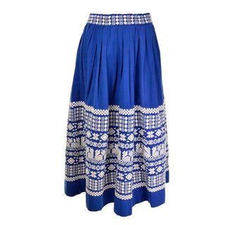 Vintage Pelux Guatemala Blue Embroidered Folk Skirt 1950s