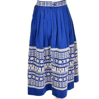 Vintage Pelux Guatemala Blue Embroidered Folk Skirt Mid Century