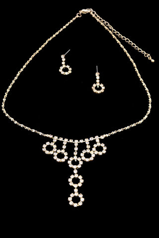 1970's Dangling Circle Rhinestone Earrings and Necklace
