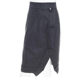 90's Vivienne Westwood Anglomania Gray Wool Avant Garde Skirt with Asymetrical Seams and Large Buttons