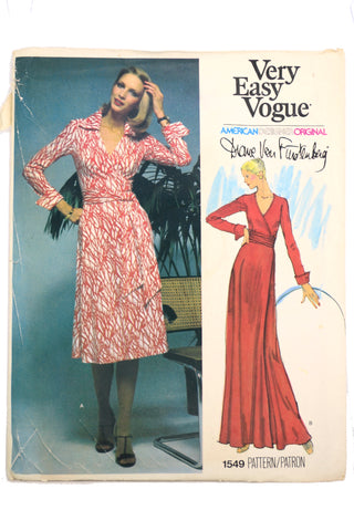 1976 Vogue 1549 Diane Von Furstenberg Wrap Dress American Designer Sewing Pattern 
