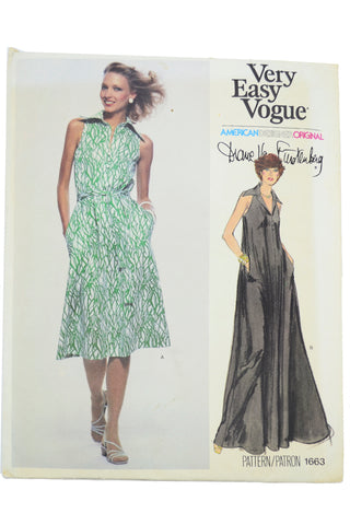 Uncut 1970s Vogue 1663 Diane Von Furstenberg Designer Dress Pattern Long or short