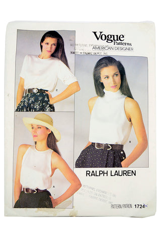Uncut 1986 Vogue 1724 American Designer Ralph Lauren blouse Tops Pattern