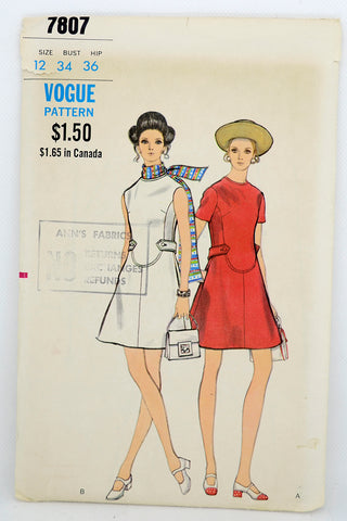 Vogue 7807 Vintage 1960s Mod Dress Sewing Pattern