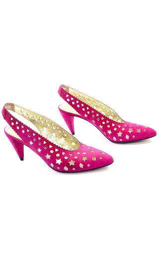 Pink Walter Steiger Vintage Sling Back Shoes Star Cut outs